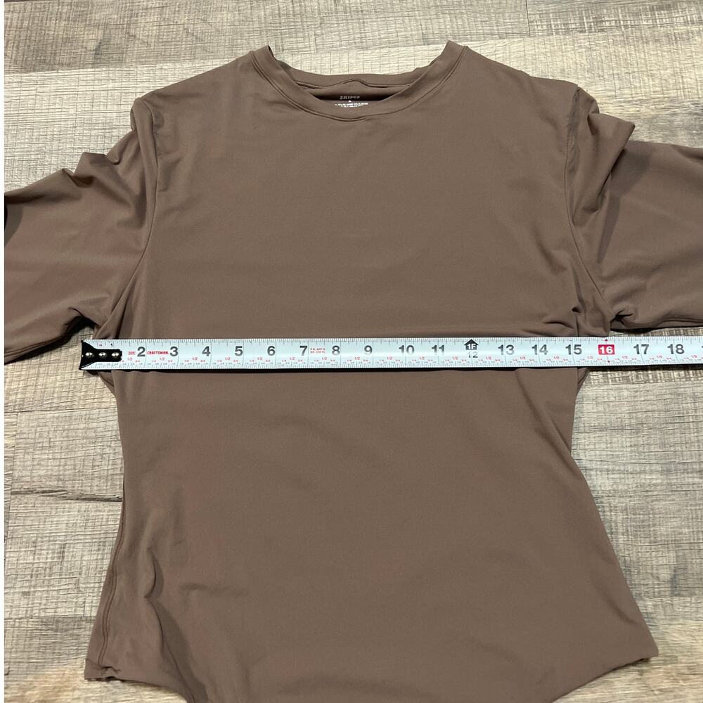 SKIMS XL Bodysuit Long Sleeve Crew Neck Nylon Brown Neutral Minimalist Classic - Picture 5 of 6